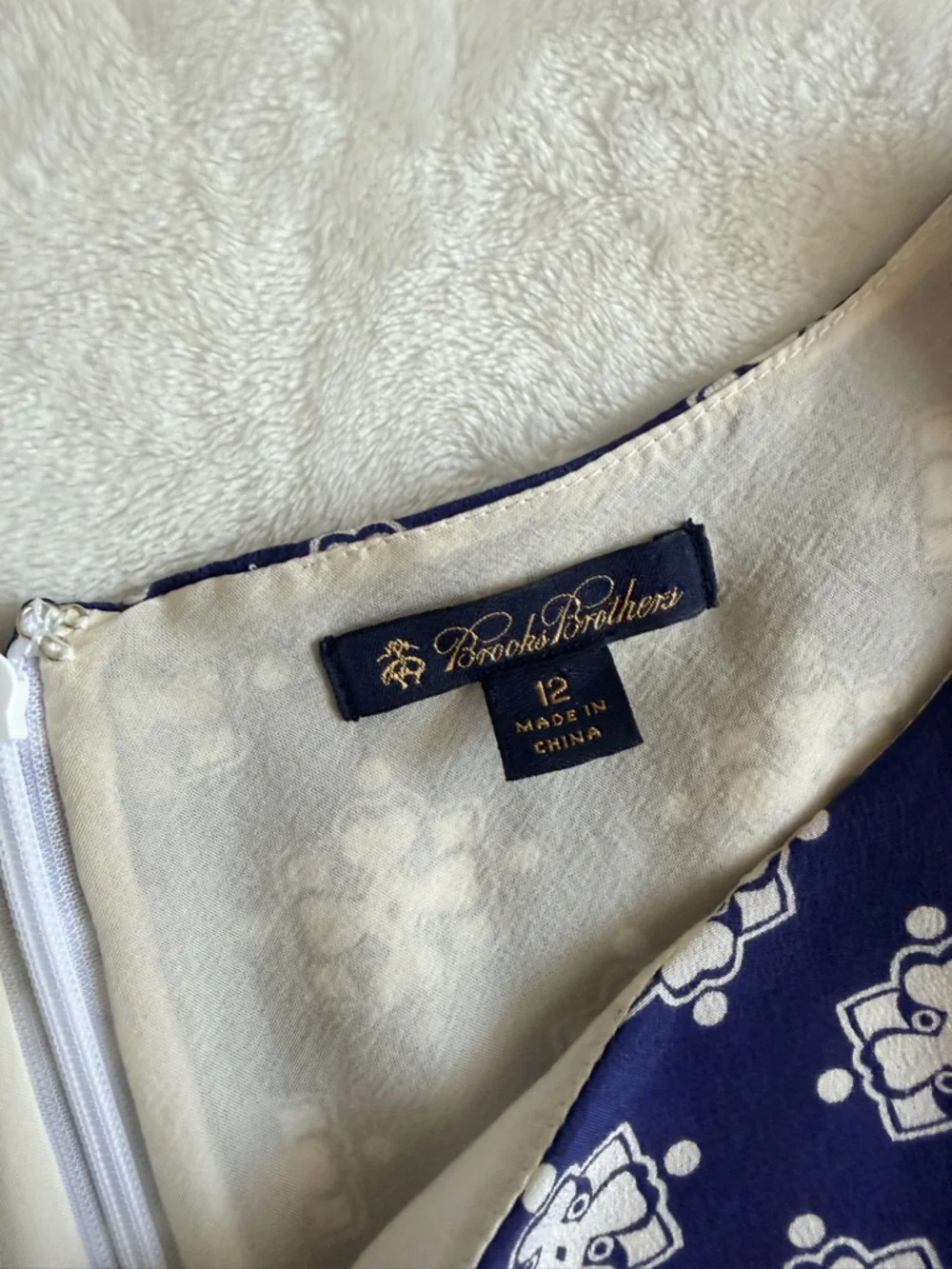 Brooks Brothers 100% Silk Navy & White Printed Midi Dress - Picture 2 of 10